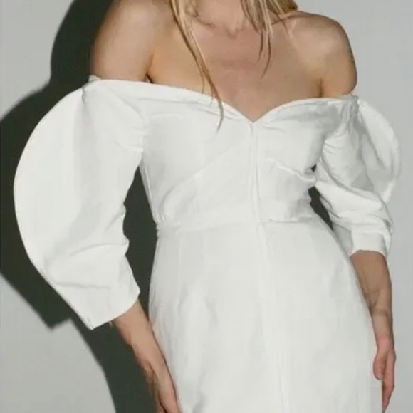 Mara Hoffman Leonara Off the Shoulder Ivory/White Linen Midi Dress Size 10 - Picture 3 of 4